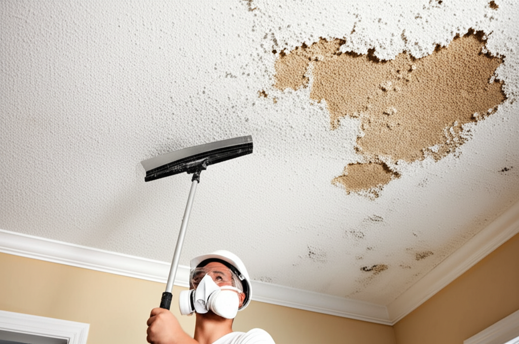 Professional removing popcorn ceiling
