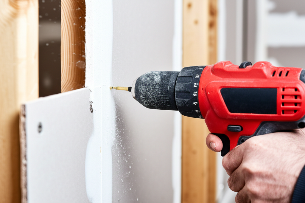 Professional installing new drywall